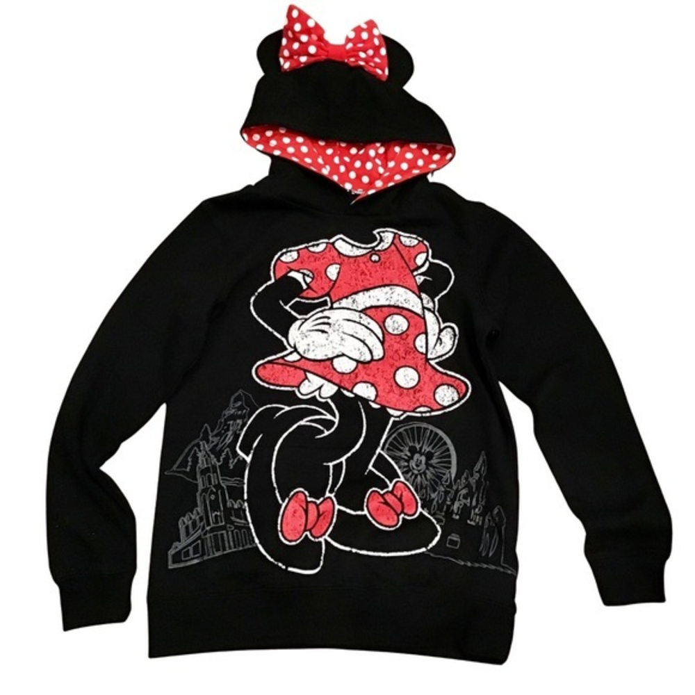 NWT Disneyland DisneyParks Minnie Mouse Hoodie Sweater Black Red Women's MEDIUM‎